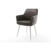DELIFE Chaise-de-salle-à-manger Xana-Flex avec accoudoirs microvelours anthracite vintage 4 pieds coniques acier inoxydable brossé ressorts ensachés