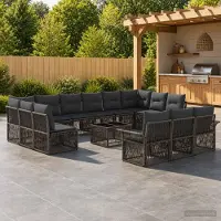 Prolenta Maison Exclusive - Ensemble de canapés de jardin, 14 pièces, 13 places, gris, en résine tressée