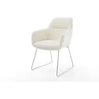 DELIFE Chaise-de-salle-à-manger Pejo-Flex bouclé blanc pied trapèze acier inoxydable brossé ressorts ensachés