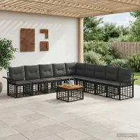 Prolenta Maison Exclusive - Ensemble de salon de jardin comprenant 10 pièces, 9 places, de couleur noire et gris foncé