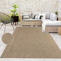 Paco Home Tapis d'intérieur et d'extérieur Balcon Terrasse Tapis de cuisine Aspect sisal Bordure Uni Beige Dimensions 200 x 290 cm