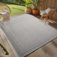 Teppium Tapis Extérieur Gris 280x370 cm Résistant aux Intempéries UV Facile d’Entretien Uni avec Bordure pour Cuisine Balcon Terrasse Jardin Salon