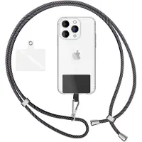 Nalia Lanyard universel avec 2 pads & mousqueton - 160cm de chaîne pour portable à porter autour du cou - Gris Noir