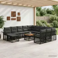 Prolenta Maison Exclusive - Ensemble de canapés de jardin 13 pièces, noir et gris foncé, en polyrotin