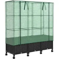 vidaXL Jardinière avec couvercle de serre et roulettes, lot de 3, PP
