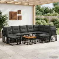 Prolenta Maison Exclusive - Ensemble de salon de jardin comprenant 10 pièces, 9 places, de couleur noire et gris foncé