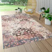 Paco Home Tapis d'extérieur résistant aux intempéries Balcon Salon Cuisine Vintage Abstrait Beige Rose Taille 200 cm Rond