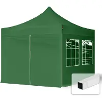 TOOLPORT 3x3 m Tonnelle pliante Acier, PES 700, côtés avec fenÃªtres, vert foncé
