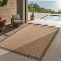 Teppium Tapis Extérieur 240x340 cm XL Résistant aux Intempéries Facile d’Entretien Aspect Jute Naturel Design Bordure pour Salon Terrasse Balcon