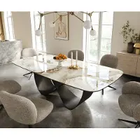 DELIFE Table à manger Edge Boot 240x120 cm Céramique Minas Melange Blanc-Beige Infinity Métal Noir