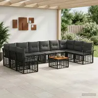 Prolenta Maison Exclusive - Ensemble de salon d'extérieur, 11 pièces, 10 places, noir et gris foncé