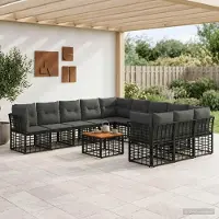Prolenta Maison Exclusive - Ensemble de salon de jardin comprenant 12 pièces, 11 places, de couleur noire et gris foncé
