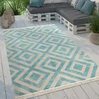 Paco Home Tapis d'extérieur moderne Motif losange Look vintage Tissage plat Résistant aux intempéries Taille 160 cm Rond