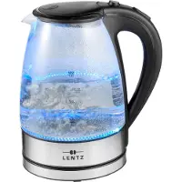 Lentz Bouilloire en verre 74128 2200W 1,7 litre avec éclairage LEDsans fil Applications en acier inoxydable, Argent