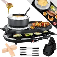 Kesser appareil 3 en 1 : raclette, grill et pierre à griller, pour 8 personnes, comprenant 8 poêles et 8 spatules