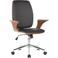 CLP Chaise de bureau Burbank - Similicuir, bois en noyer - Noir