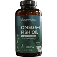 WeightWorld Gélules d'oméga 3, 240 pièces, dosage élevé : 2000 mg d'huile de poisson, dont 1100 mg d'oméga-3 (EPA et DHA). Sans gluten, sans lactose. Complément alimentaire. Marque :
