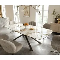 DELIFE Table à manger Edge Boot 240x120 cm Céramique Minas Melange Blanc-Beige piètement en croix Rectangle Acier inoxydable Graphite
