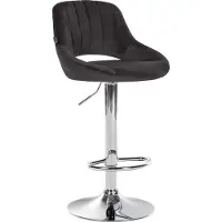 CLP Tabouret de bar , revêtement en velours Milet, réglable en hauteur, pivotant, avec dossier | Couleur : noir, structure : chromée