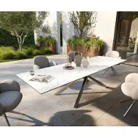 DELIFE Table d’extérieur Edge 300x100 cm céramique Laminam Statuarietto blanc piètement croisé rectangulaire en acier inoxydable