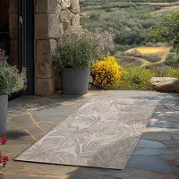 Teppium Tapis Extérieur Beige 80x250 cm Couloir Résistant aux Intempéries UV Facile d’Entretien Motif Feuilles de Palmier pour Cuisine Balcon Terrasse Salon