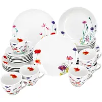 MamboCat 30pcs Service combiné Marie Porcelaine 6 personnes Tasses Soucoupes Assiettes Fleurs
