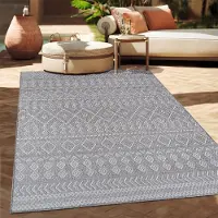Paco Home Tapis d'extérieur en lin tissé moderne Boho Ethno résistant aux intempéries extérieur Taille 80x250 cm