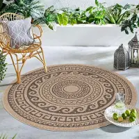 Carpetsale24 Tapis Rond d’Extérieur Imperméable Cuisine Balcon Terrasse Salon Style Naturel Sisal Design Vintage 200 cm rond