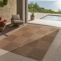 Teppium Tapis Extérieur 120x170 cm Résistant aux Intempéries Facile d’Entretien Aspect Jute Naturel Design Carreaux pour Salon Chambre Terrasse Balcon Jardin