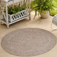 HomebyHome Tapis Intérieur Extérieur Tissage Plat Aspect Sisal avec Bordure Imperméable pour Cuisine Terrasse Salon, Taille: 200 cm rond