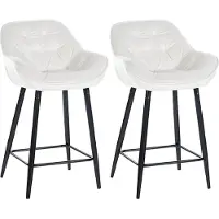 CLP , ensemble de 2 tabourets de bar Gibson en velours, hauteur d'assise 76 cm | Couleur : blanc crème