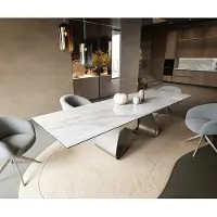 DELIFE Table à manger Edge 300x100 cm céramique Onyx Pearl piètement en W métal finition effet titane