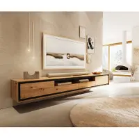 DELIFE Meuble-TV Stonegrace 240 cm Chêne Naturel 2 portes 1 compartiment 2 tiroirs Placage pierre Suspendu