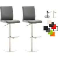 CLP - Ensemble de 2 tabourets de bar Cadix, revêtus en similicuir, pivotants et réglables en hauteur, jusqu'à 240 kg | Couleur : gris. Structure : acier inoxydable