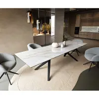 DELIFE Table à manger Edge 300x100 cm céramique Onyx Pearl Zenthara angulaire métal noir