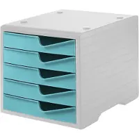 Styro Bac à tiroirs styroswing, 5 tiroirs, blocage de l'ouverture &amp; poignée encastrée, empilable, L 270 x P 340 x H 255 mm, polystyrène, gris-aqua
