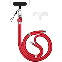 Nalia HoldMe Edition - Lanyard avec mousqueton argent & 2 pads - Chaîne universelle pour téléphone portable Lanière en nylon - Rouge