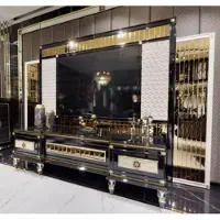 Casa Padrino Luxe Art Déco Meuble TV Noir / Blanc / Or - Somptueux buffet de salon avec dos de TV - Meubles de salon Art Déco - Collection de luxe