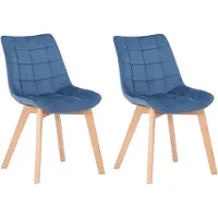 CLP Lot de 2 chaises de salle à manger Passaic en velours matelassé bleu
