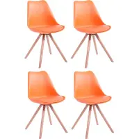 CLP - Ensemble de 4 chaises Toulouse, modèle rond, avec pieds en bois arrondis | Couleur : orange. Structure : couleur naturelle