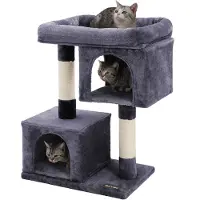 Feandrea Arbre à gratter gris foncé, 84 cm, avec plateforme, maisonnette, 2 cachettes en peluche et arbre à grimper pour chats, modèle PCT61G
