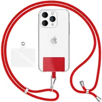 Nalia HoldMe Air Edition - Lanyard universel avec 2 pads & mousqueton (argent) - 160cm de sangle pour portable à porter autour du cou - Rouge