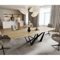DELIFE Table à manger Edge Boot 240-300x120 cm Céramique Laminam Sabbia Eichefarbig Spider Flachstahl Noir extensible