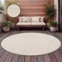 Paco Home Tapis d'extérieur résistant aux intempéries Balcon Salon Scandinave Boho Unicolore Crème Taille 160 cm Rond