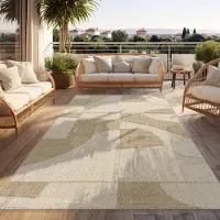 Paco Home Tapis d'extérieur résistant aux intempéries Balcon Salon Boho Géométrique Beige Crème Dimensions 240 x 340 cm