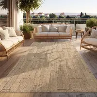 Paco Home Tapis d'extérieur résistant aux intempéries Balcon Salon Design bohème Motif abstrait Beige Dimensions 160 x 220 cm