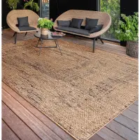 Paco Home Tapis d'extérieur résistant aux intempéries Tissu plat moderne, aspect jute pour terrasse & balcon Dimensions 240x340 cm