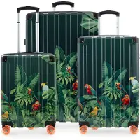 Hauptstadtkoffer Q-Damm - Set de valises 3 pièces, set de bagages, valise coque dure robuste, extension 4 roulettes, bagage à main & check-in trolleys, Jungle Edition,Parrots
