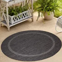 HomebyHome Tapis Intérieur Extérieur Tissage Plat Aspect Sisal avec Bordure Imperméable pour Cuisine Terrasse Salon, Taille: 160 cm rond