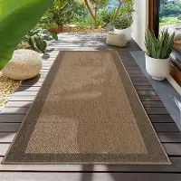 Teppium Tapis Extérieur Couloir 80x250 cm Résistant aux Intempéries Facile d’Entretien Aspect Jute Naturel Design Bordure pour Entrée Cuisine Terrasse Balcon